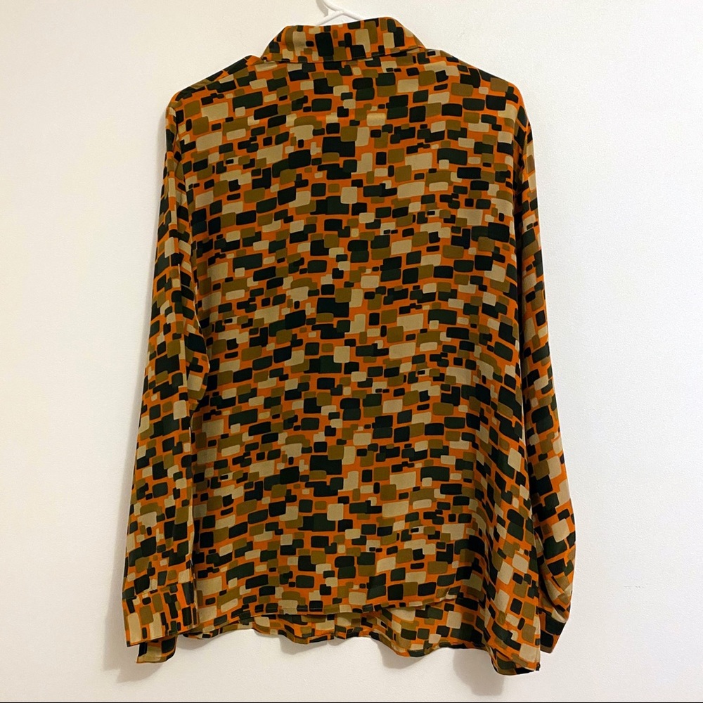 100% Silk Retro 70s Inspired Geometric Shirt - Picture 6 of 8